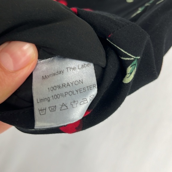 Morrisday Black Crop Rayon Top w/ Cherries - Picture 4 of 6